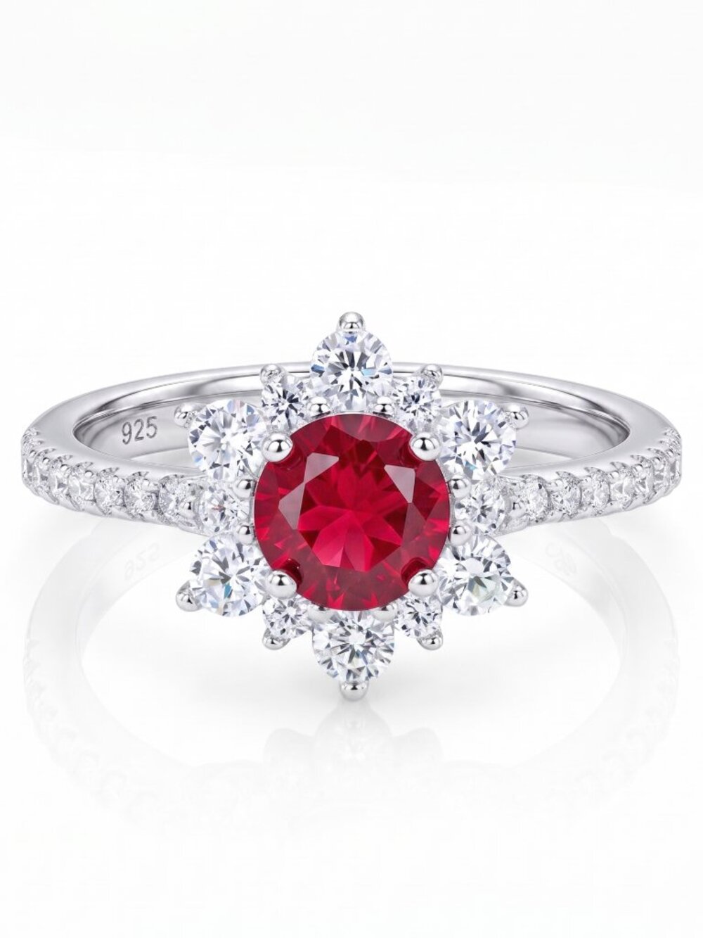 Red Ruby  Flower / Snowflake Gemstone Ring, 925 Sterling Silver Charmed Aroma
